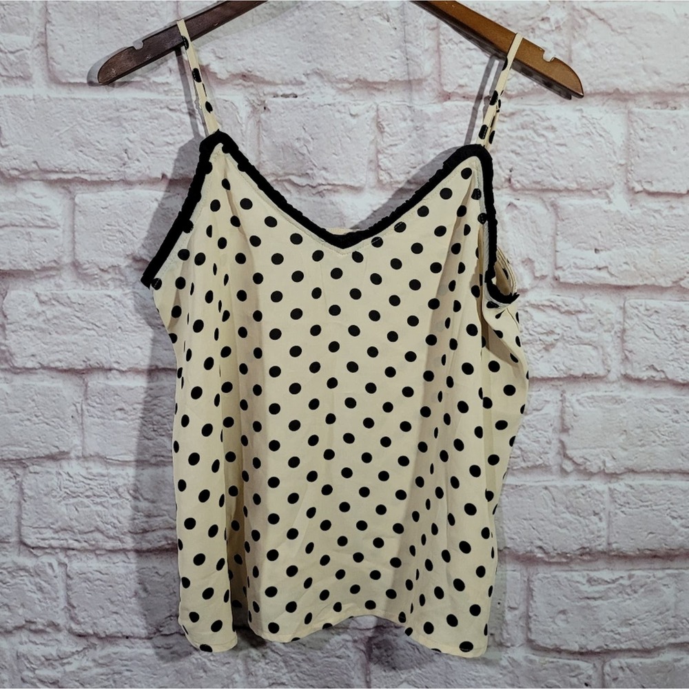 Skies are Blue Cream & Black Polka Dot Ruffle Trim Cami Tank Top
